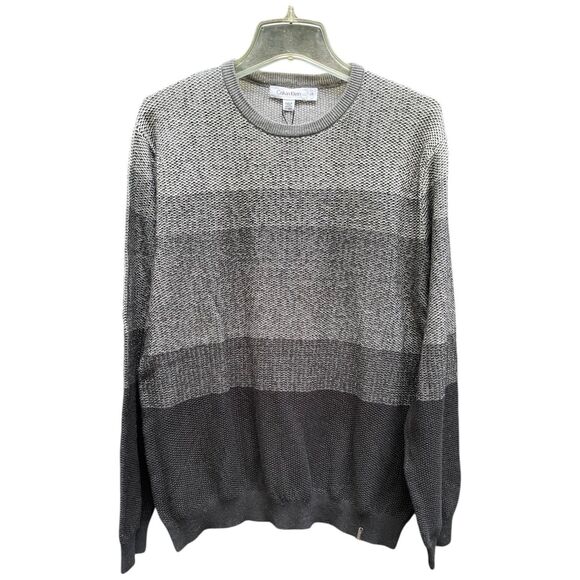 Calvin Klein Men’s Black Gray Striped Knit Pullover Sweater Sz L NWT 100% Cotton - Picture 13 of 15